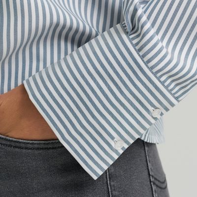 Women's Striped Crop Button Down Shirt