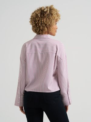 Women's Striped Crop Button Down Shirt in Plumberry alternative view