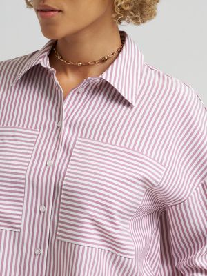 Women's Striped Crop Button Down Shirt in Plumberry alternative view 2