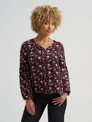 Women's Floral Print V-Neck Blouse