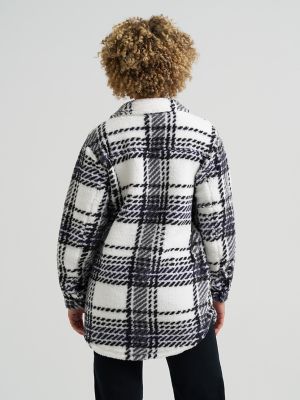 Women's Plaid Sherpa Shacket in Static Gray Plaid alternative view