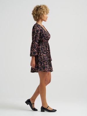 Women's Long Sleeve Floral Ruffle Dress