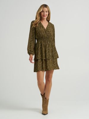 Women's Long Sleeve Floral Ruffle Dress