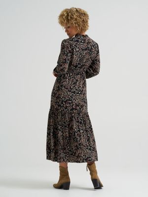 Women's Long Sleeve Printed Maxi Dress