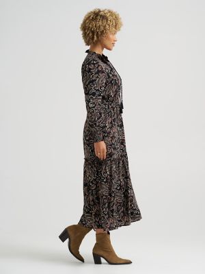 Women's Long Sleeve Printed Maxi Dress