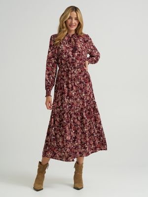 Women's Long Sleeve Printed Maxi Dress