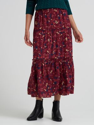 Women's Long Tiered Floral Skirt