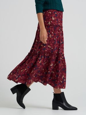 Women's Long Tiered Floral Skirt