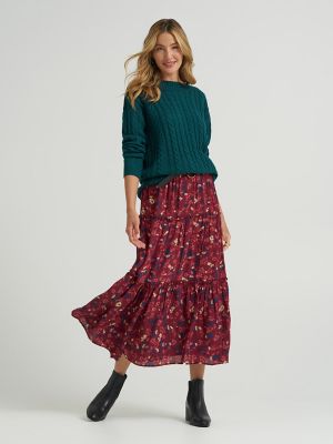 Women's Long Tiered Floral Skirt