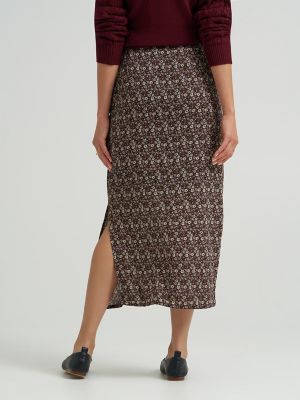 Women's Floral Midi Skirt with Side Slit