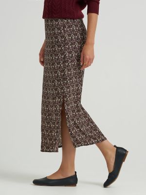 Women's Floral Midi Skirt with Side Slit