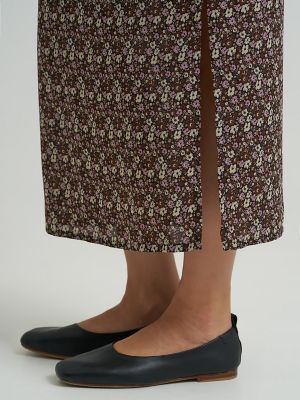 Women's Floral Midi Skirt with Side Slit