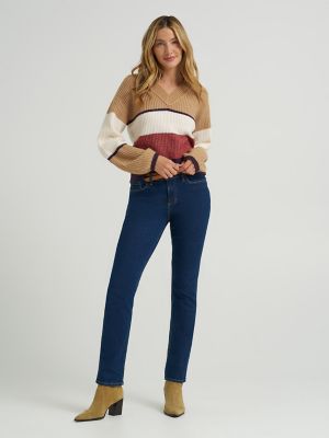 Women's Ribbed V-Neck Color Block  Sweater