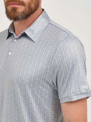 Men's Hex Geometric Performance Polo Shirt in Iron alternative view 2