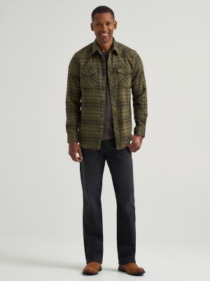 Men's Stretch Flannel Western Plaid Shirt