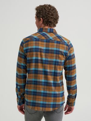Men's Stretch Flannel Western Plaid Shirt in Storm Blue alternative view