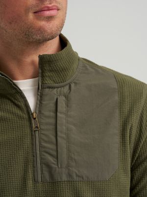 Men's Polar Fleece Quarter Zip Mock Neck Sweater in Dark Olive alternative view 2