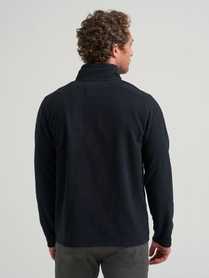 Men's Polar Fleece Quarter Zip Mock Neck Sweater in Black