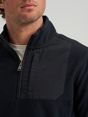 Men's Polar Fleece Quarter Zip Mock Neck Sweater in Black