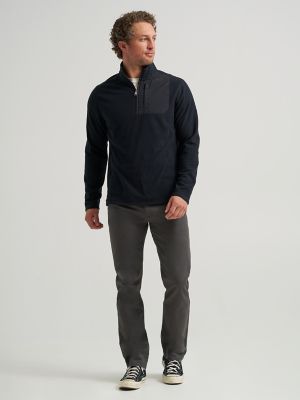 Men's Polar Fleece Quarter Zip Mock Neck Sweater in Black