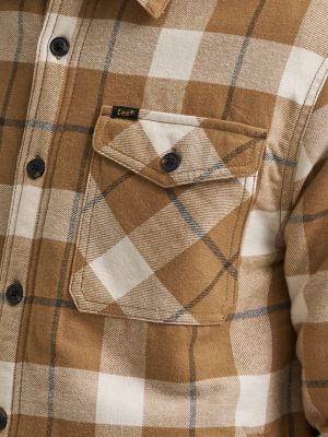 Men's Sherpa Lined Flannel Shirt Jacket in Oatmeal Heather alternative view 2