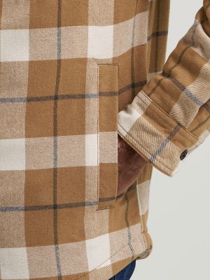 Men's Sherpa Lined Flannel Shirt Jacket in Oatmeal Heather alternative view 3