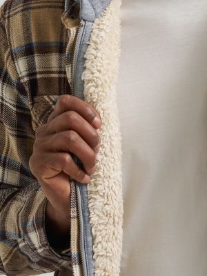 Men's Hooded Sherpa Lined Shirt Jacket in Vintage Khaki alternative view 4