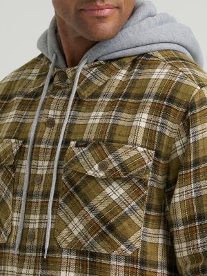 Men's Hooded Sherpa Lined Shirt Jacket in Martini Olive alternative view 2