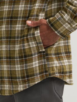 Men's Hooded Sherpa Lined Shirt Jacket in Martini Olive alternative view 3