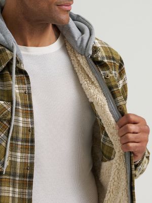 Men's Hooded Sherpa Lined Shirt Jacket in Martini Olive alternative view 4