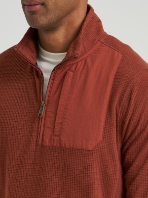 Men's Polar Fleece Quarter Zip Mock Neck Sweater in Sable