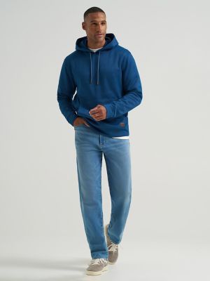 Men's Solid Textured Hoodie in Blue Denim alternative view 3