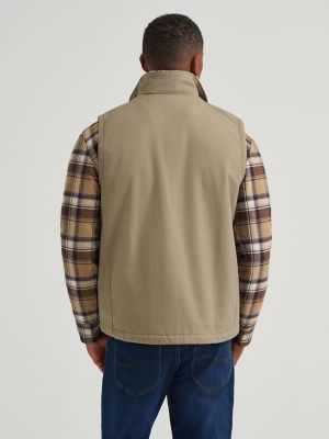 Men's Full Zip Sherpa Lined Canvas Vest in Timberwolf