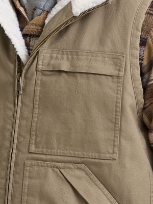 Men's Full Zip Sherpa Lined Canvas Vest in Timberwolf