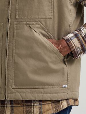 Men's Full Zip Sherpa Lined Canvas Vest in Timberwolf