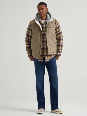 Men's Full Zip Sherpa Lined Canvas Vest in Timberwolf
