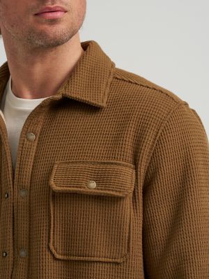 Men's Chunky Waffle Sherpa Lined Shirt Jacket in Sepia alternative view 2