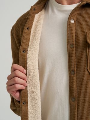 Men's Chunky Waffle Sherpa Lined Shirt Jacket in Sepia alternative view 3