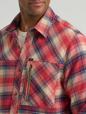 Men's Flannel Button Down Work Shirt in Safari Red