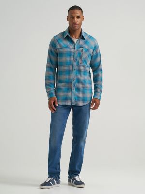 Men's Flannel Button Down Work Shirt in Storm Blue alternative view 3
