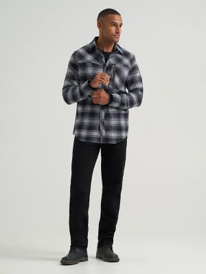 Men's Flannel Button Down Work Shirt in Asphalt alternative view 3
