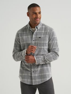 Men's Frosted Corduroy Plaid Button Down Shirt