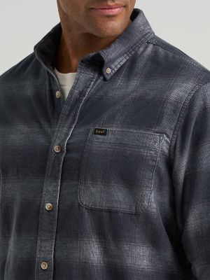 Men's Frosted Corduroy Plaid Button Down Shirt