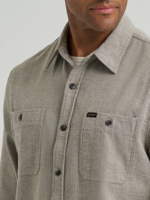 Men's Solid Herringbone Work Shirt in Olive alternative view 2
