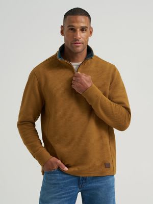 りー Men's Ribbed Quarter Zip Mock Neck Sweater