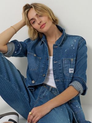 Women's Bleach Splatter Stripe Chore Jacket