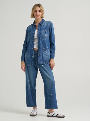 Women's Bleach Splatter Stripe Chore Jacket