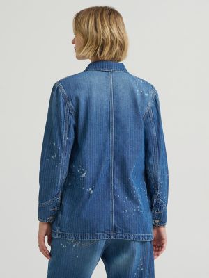 Women's Bleach Splatter Stripe Chore Jacket
