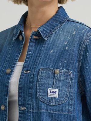 Women's Bleach Splatter Stripe Chore Jacket