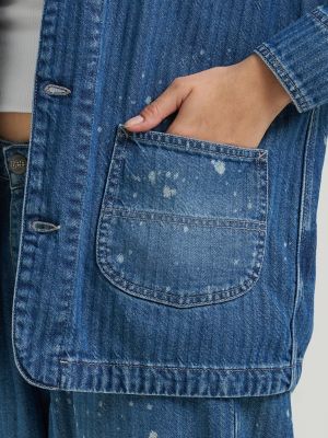 Women's Bleach Splatter Stripe Chore Jacket
